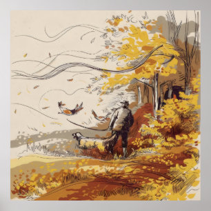 Ländliche Jagd Wildtiere Herbst Vogelwelt Natur Poster
