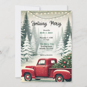 Ländliche Kiefernbäume Winter Roter LKW Weihnachts Einladung