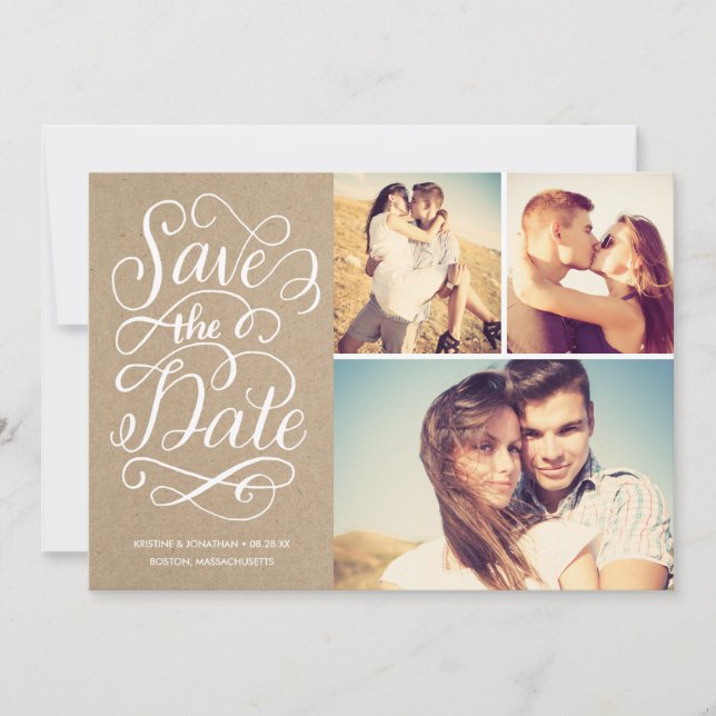 Ländliche Kraft Save The Date Collage mit Buchstab (Vorderseite)