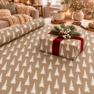 Ländliche Kraft Weiße Weihnachtsbäume im Wald Geschenkpapier
