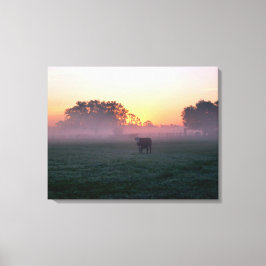 Ländliche Kuh in der Sunrise Mist 3-Panel-Leinwand Leinwanddruck
