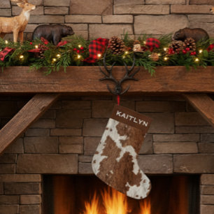Ländliche Kuhfellflecken Braun Weiß Kleiner Weihnachtsstrumpf