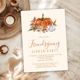Ländliche Kürbis-Blumen-Friendsgiving-Dinnerparty Einladung