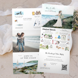 Ländliche Küsten-Strand-Ozean-Hochzeit Dreifach Gefaltete Einladung