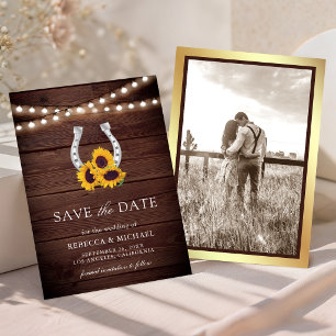 Ländliche Land Holz Sonnenblume Hufeisen Hochzeit Save The Date