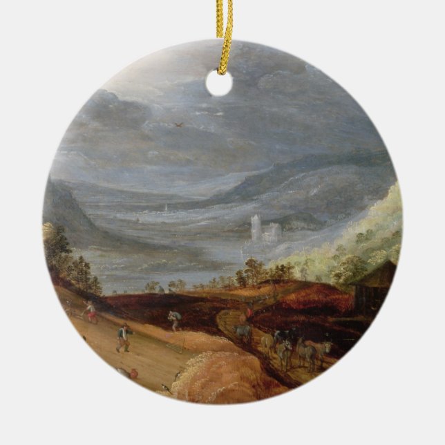 Ländliche Landschaft mit einem Bauern, der Pferde, Keramik Ornament (Vorne)