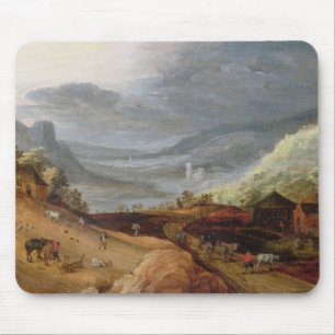 Ländliche Landschaft mit einem Bauern, der Pferde Mousepad