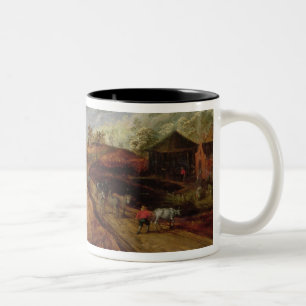 Ländliche Landschaft mit einem Bauern, der Pferde Zweifarbige Tasse
