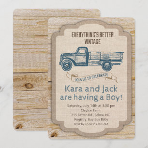 Ländliche LKW-Jungen-Baby-Shower-Einladung Einladung