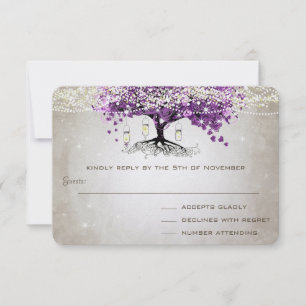 Ländliche Luxus-Hochzeit mit violettem Herzblatt RSVP Karte