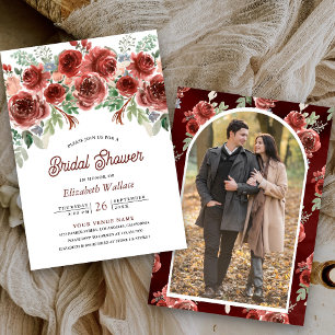 Ländliche Marsala Florale Foto Brautparty Einladung