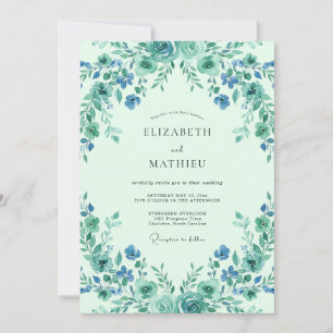 Ländliche Minze-Aqua-Wildblumen-Hochzeit Einladung