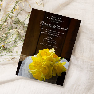 Ländliche Narzissen und Scheunenholz - Post-Weddin Einladung