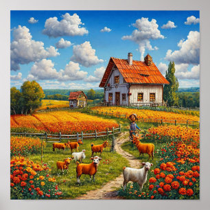 Ländliche Natur Süßes Bauerndorf Poster