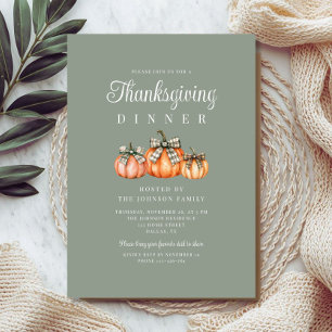 Ländliche orange Kürbisse Thanksgiving-Abendessen Einladung