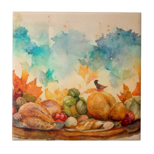 Ländliche Orange Vintage-Wasserfarbe Herbstkürbis Fliese