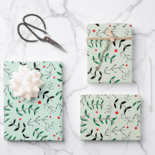 Ländliche Pastell-Winter-Waldgrünpflanzen Geschenkpapier Set
