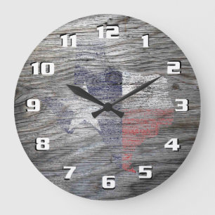 Ländliche patriotische Texas-Flagge auf Holzoptik Große Wanduhr