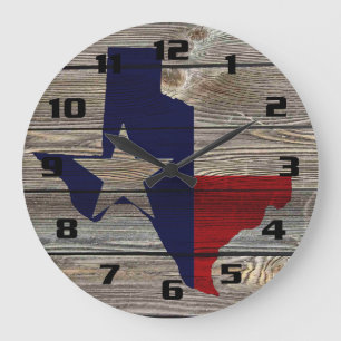 Ländliche patriotische Texas-Karte und Flagge Große Wanduhr