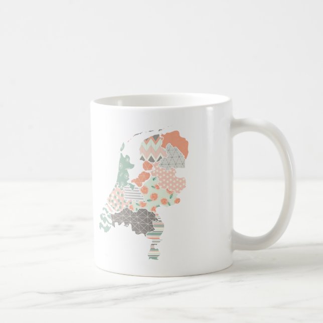 Ländliche Provinz Karte Geometric Patchwork Style Kaffeetasse (Rechts)