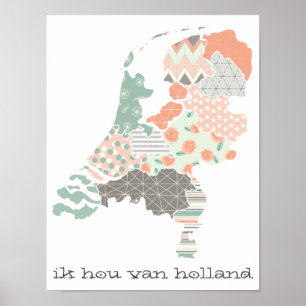 Ländliche Provinz Karte Geometric Patchwork Style Poster