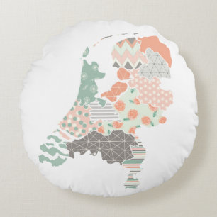 Ländliche Provinz Karte Geometric Patchwork Style Rundes Kissen