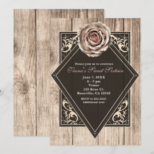 Ländliche Rose Elegante leichte Holz-Diamant-Einla Einladung