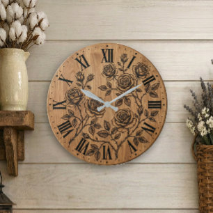 Ländliche Rosen-Garten-Wanduhr Große Wanduhr