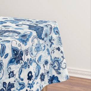 Ländliche Rustikale Farmhaus Blau-Weiß Paisley Tischdecke