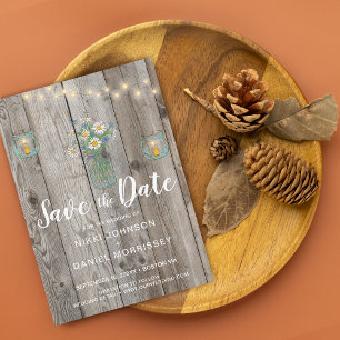 Ländliche Rustikale Lichterketten Gläser Wildblume Save The Date