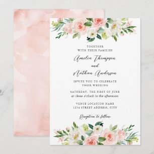 Ländliche Rustikale Rosa Hauch Botanische Hochzeit Einladung