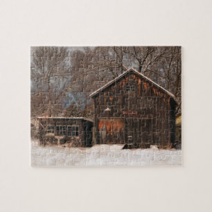 Ländliche Scheune & Cottage Vintage-Schneeszene