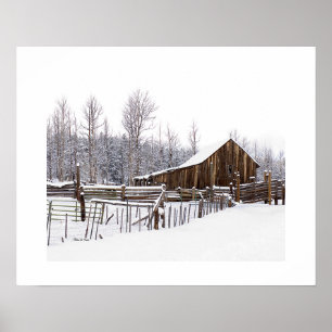 Ländliche Scheune im Schnee Foto Poster