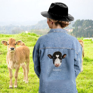 Ländliche schwarz-weiße Kuh Gesicht Jeansjacke