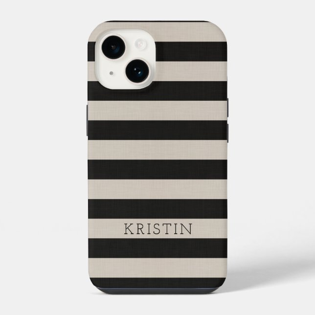 Ländliche schwarze Streifen Monogrammiert iPhone 14 Hülle (Rückseite)