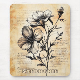 Ländliche Sepia-Botanik Französische Landblumen Mousepad