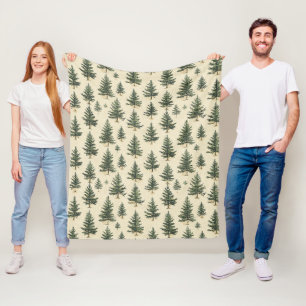 Ländliche Skizze eines Immergrünbaums in Creme - W Fleecedecke