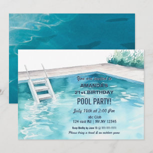 Ländliche Sommerpoolparty-Geburtstags-Einladung Einladung