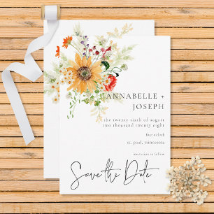 Ländliche Sommerwildblumen & Sonnenblumen Save The Date