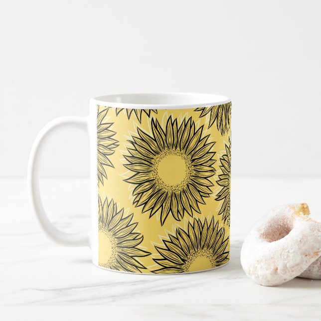 Ländliche Sonnenblume Handgezeichnet Blumen Kaffeetasse (Mit Donut)