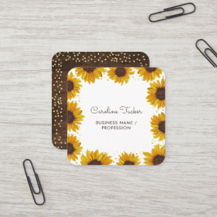 Ländliche Sonnenblumen auf Holz Goldpunkte Boutiqu Quadratische Visitenkarte