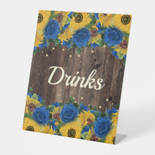 Ländliche Sonnenblumen Blaue Rosen Party Trinkstat Sockelschild