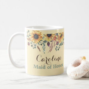 Ländliche Sonnenblumen-Botanik-Trauzeugin-Tasse Kaffeetasse