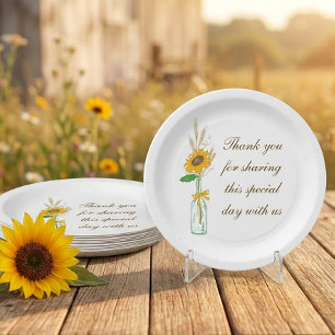 Ländliche Sonnenblumen Dankeschön Landhochzeit Blu Pappteller