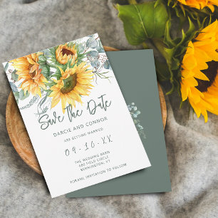 Ländliche Sonnenblumen-Eukalyptus-Wasserfarbe Save The Date