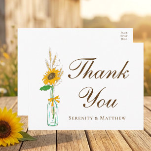 Ländliche Sonnenblumen-Gelbe Blumen-Hochzeits-Dank Postkarte