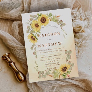 Ländliche Sonnenblumen-Hochzeit im Freien Einladung
