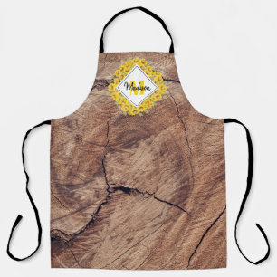 Ländliche Sonnenblumen & Holzstruktur-Monogramm Schürze