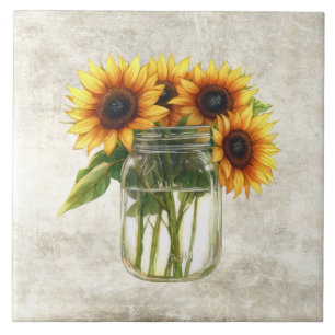 Ländliche Sonnenblumen in einer antiken Vase Fliese