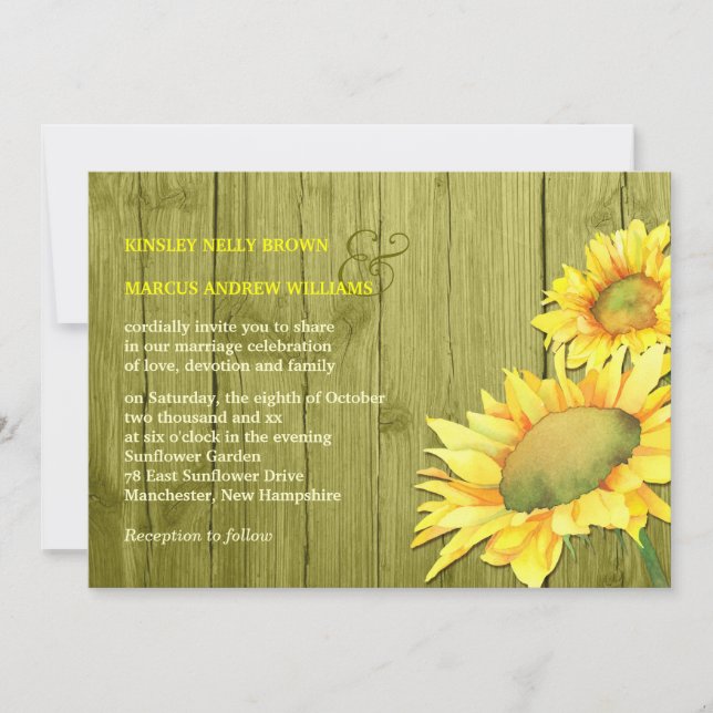 Ländliche Sonnenblumen Olivenöl Grüne Hochzeit Einladung (Vorderseite)